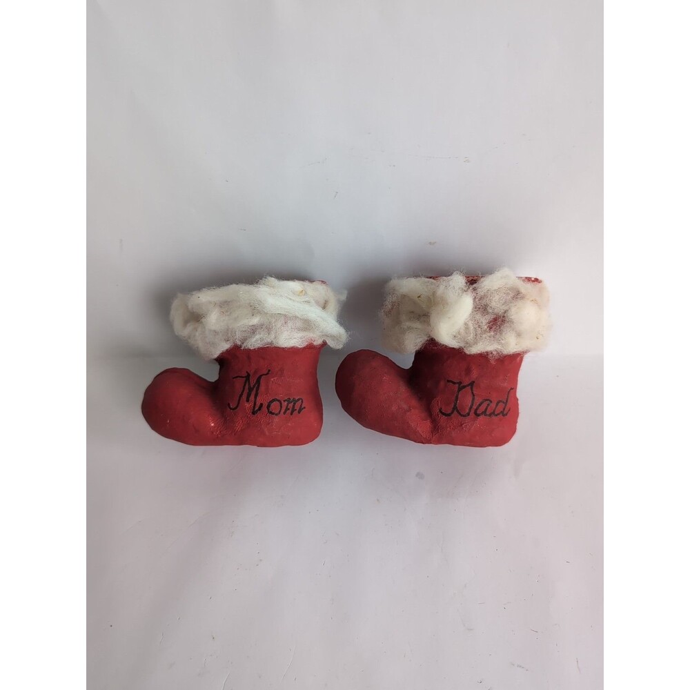 Vtg Christmas Paper Mache Santa Boot Candy Containers Red Mom Dad